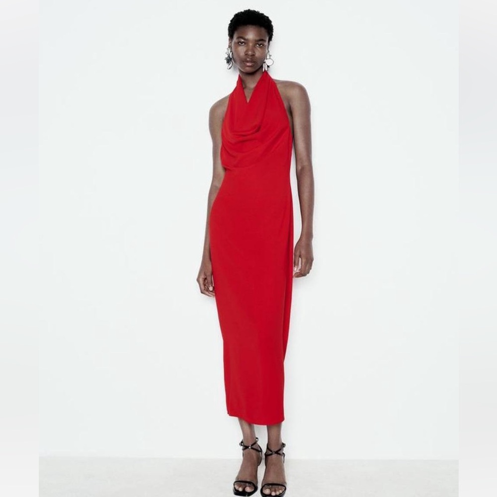 Zara Red Halter Maxi Gown for Cocktail